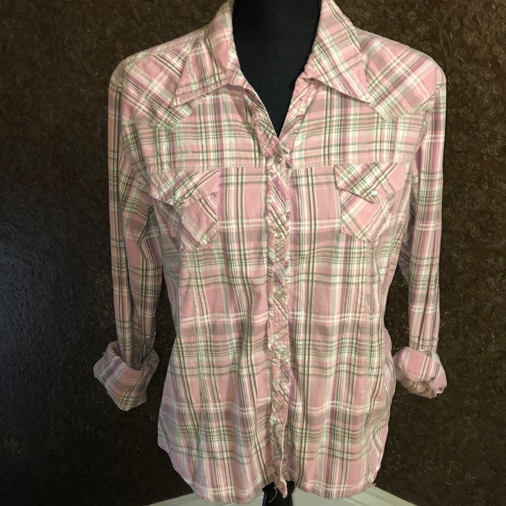 Silver lake Pink Plaid Snap Front Shirt